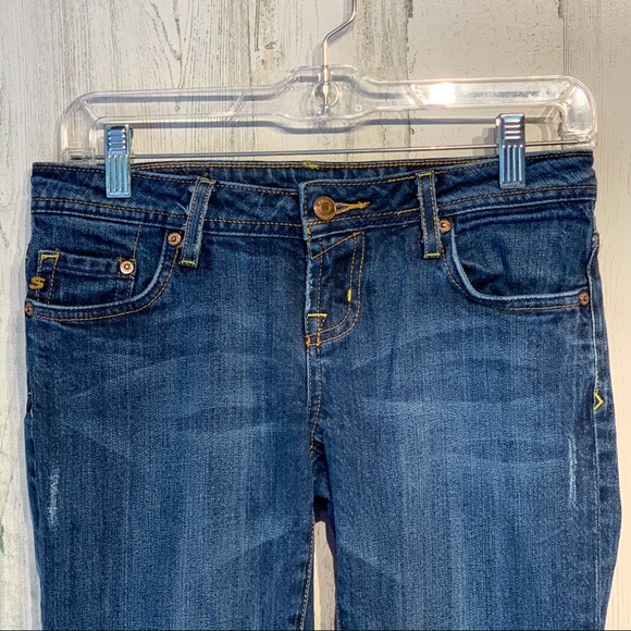 Seven7 Low Rise Bootcut Jean Gold Stitching Sz 25 - Picture 3 of 8